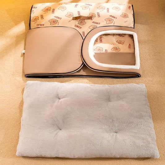 FellNest 2 in 1 Hundehütte und Hundebett faltbar warm mit weichem Kissen rutschfest waschbar für Hunde und Katzen Indoor