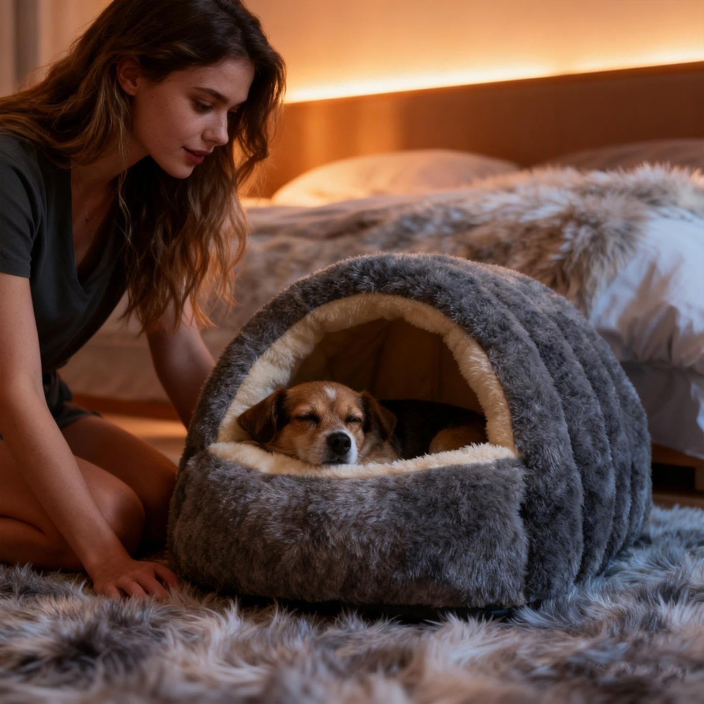 FellNest Haustier Schlafnest faltbar Katzenbett und Hundehöhle warm platzsparend Indoor für Katzen Welpen und Kaninchen