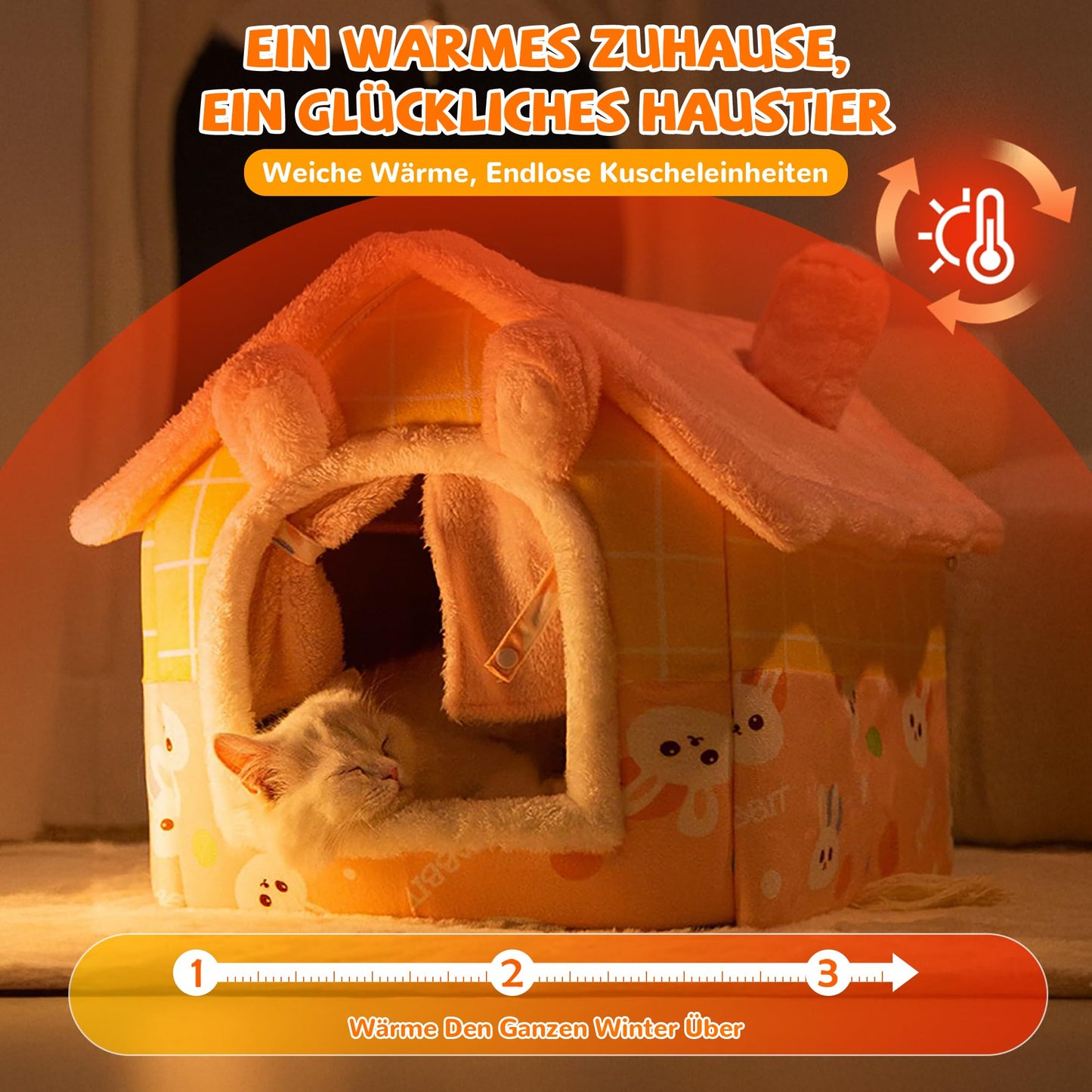 FellNest Hundehaus für drinnen faltbare Hunde und Katzenhöhle warmes Indoor Haustierbett waschbar mit abnehmbarem Kissen Rosa M