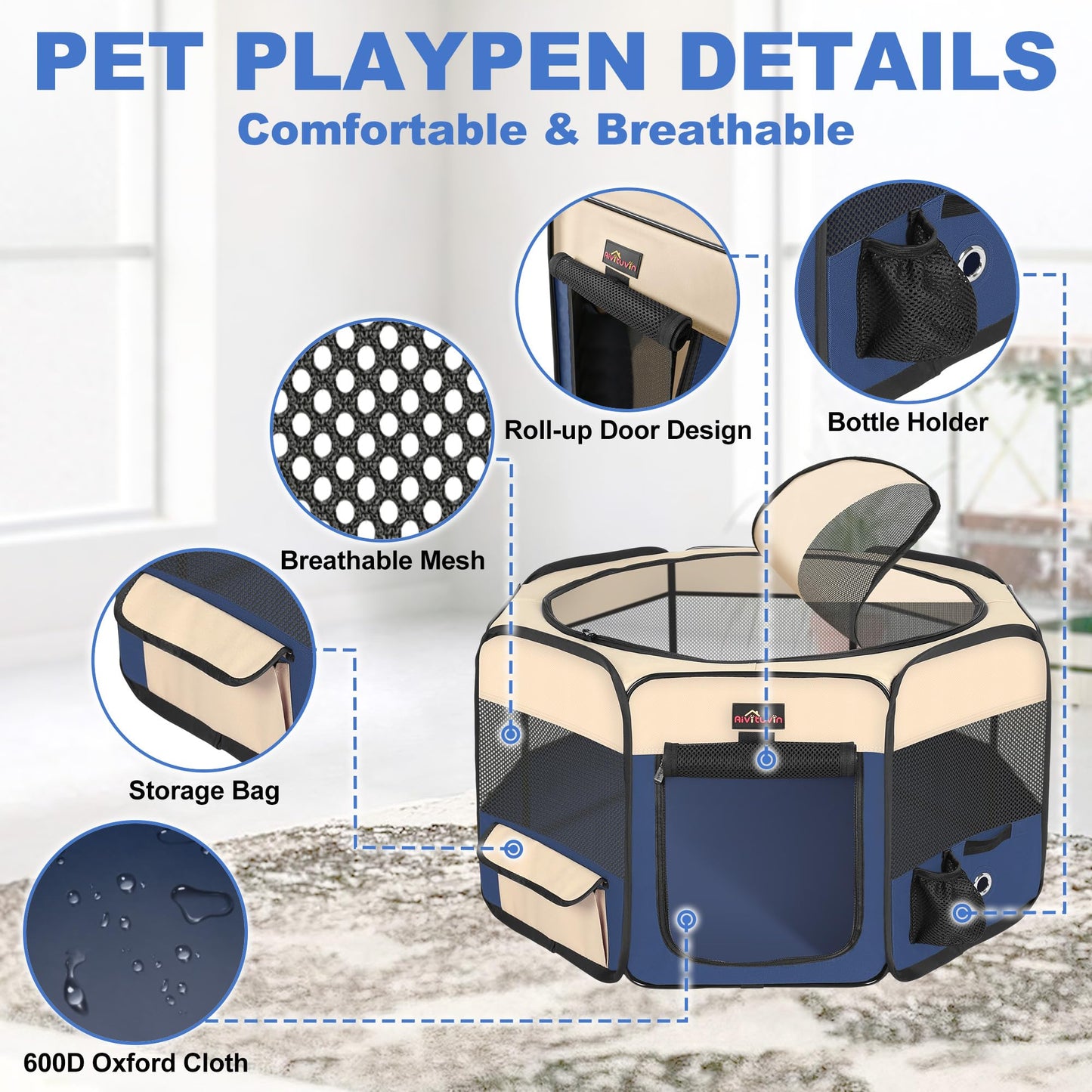 FellNest Hunde Laufstall faltbar tragbares Haustier Spielgehege mit Transporttasche für Welpen Katzen Kaninchen Indoor Outdoor