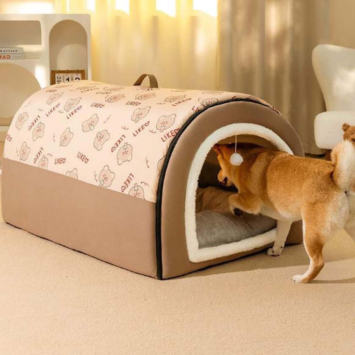 FellNest 2 in 1 Hundehütte und Hundebett faltbar warm mit weichem Kissen rutschfest waschbar für Hunde und Katzen Indoor