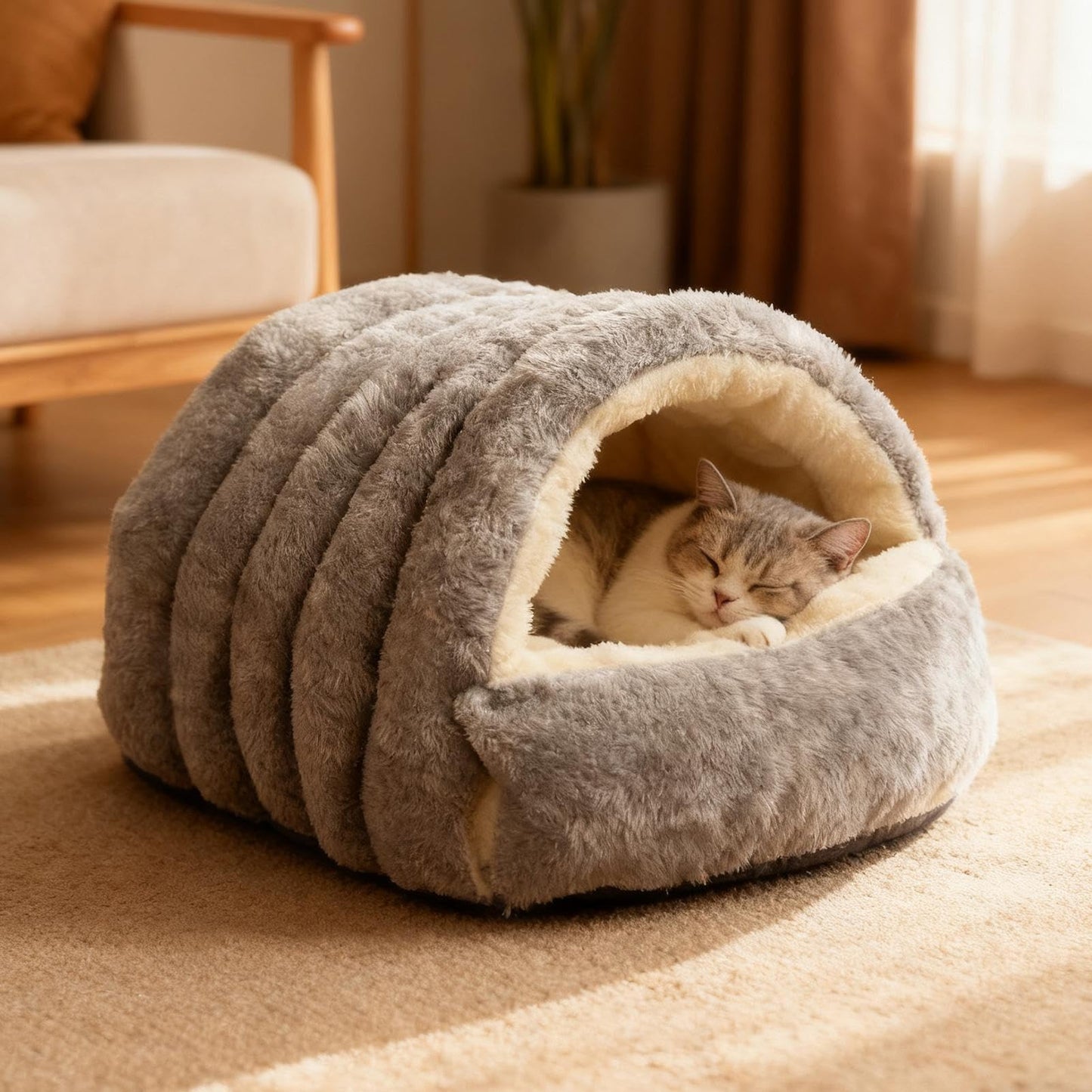 FellNest Haustier Schlafnest faltbar Katzenbett und Hundehöhle warm platzsparend Indoor für Katzen Welpen und Kaninchen
