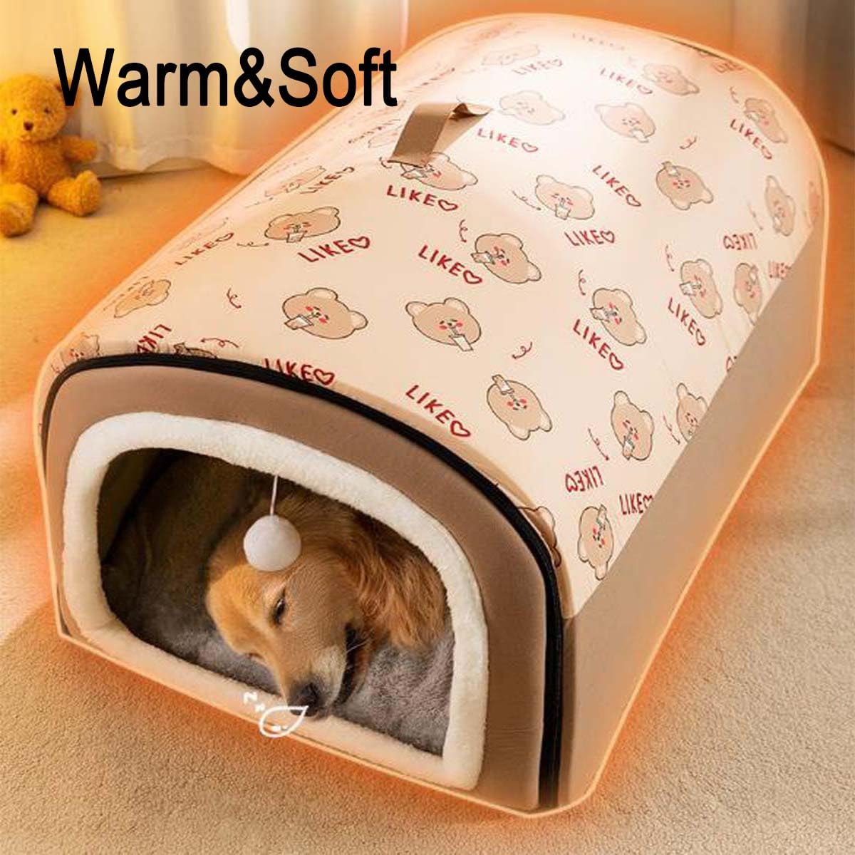 FellNest 2 in 1 Hundehütte und Hundebett faltbar warm mit weichem Kissen rutschfest waschbar für Hunde und Katzen Indoor