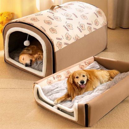 FellNest 2 in 1 Hundehütte und Hundebett faltbar warm mit weichem Kissen rutschfest waschbar für Hunde und Katzen Indoor