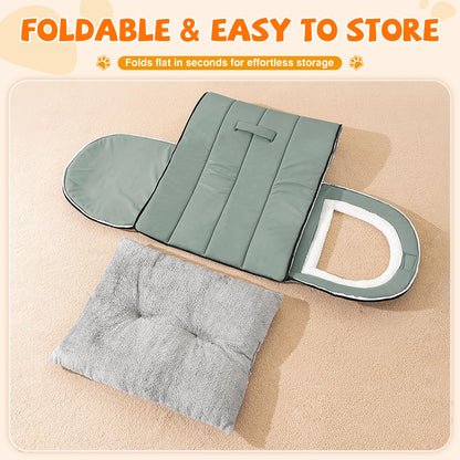 FellNest selbstwärmendes 2 in 1 Hundebett faltbar Haustier Iglu Bett mit Griffen rutschfest waschbar Indoor Salbeigrün XL