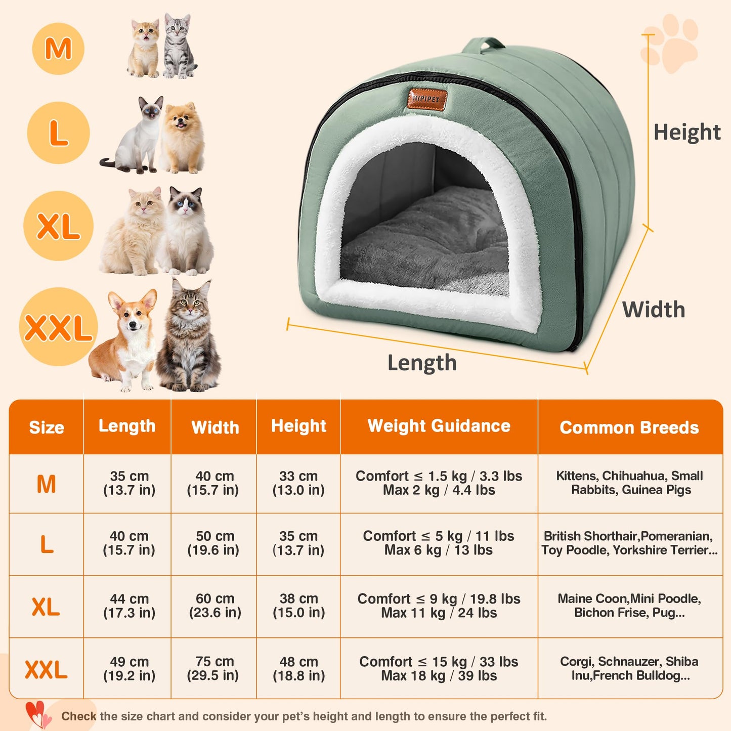 FellNest selbstwärmendes 2 in 1 Hundebett faltbar Haustier Iglu Bett mit Griffen rutschfest waschbar Indoor Salbeigrün XL