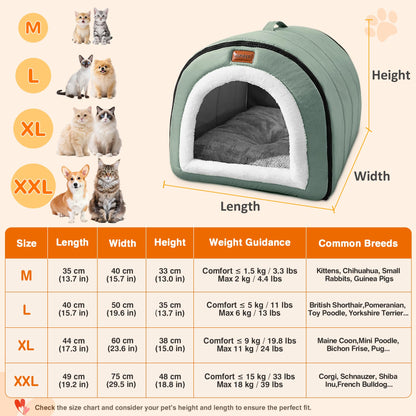 FellNest selbstwärmendes 2 in 1 Hundebett faltbar Haustier Iglu Bett mit Griffen rutschfest waschbar Indoor Salbeigrün XL