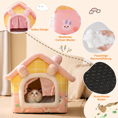 FellNest Hundehaus für drinnen faltbare Hunde und Katzenhöhle warmes Indoor Haustierbett waschbar mit abnehmbarem Kissen Rosa M