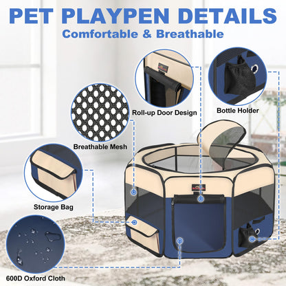 FellNest Hunde Laufstall faltbar tragbares Haustier Spielgehege mit Transporttasche für Welpen Katzen Kaninchen Indoor Outdoor