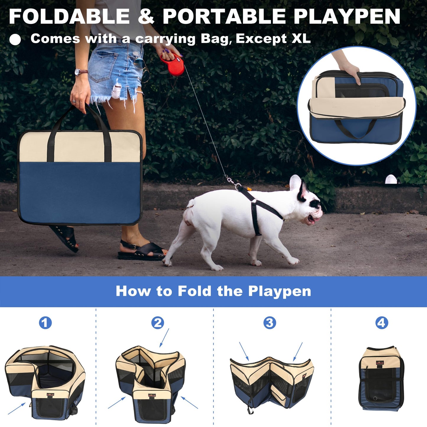 FellNest Hunde Laufstall faltbar tragbares Haustier Spielgehege mit Transporttasche für Welpen Katzen Kaninchen Indoor Outdoor