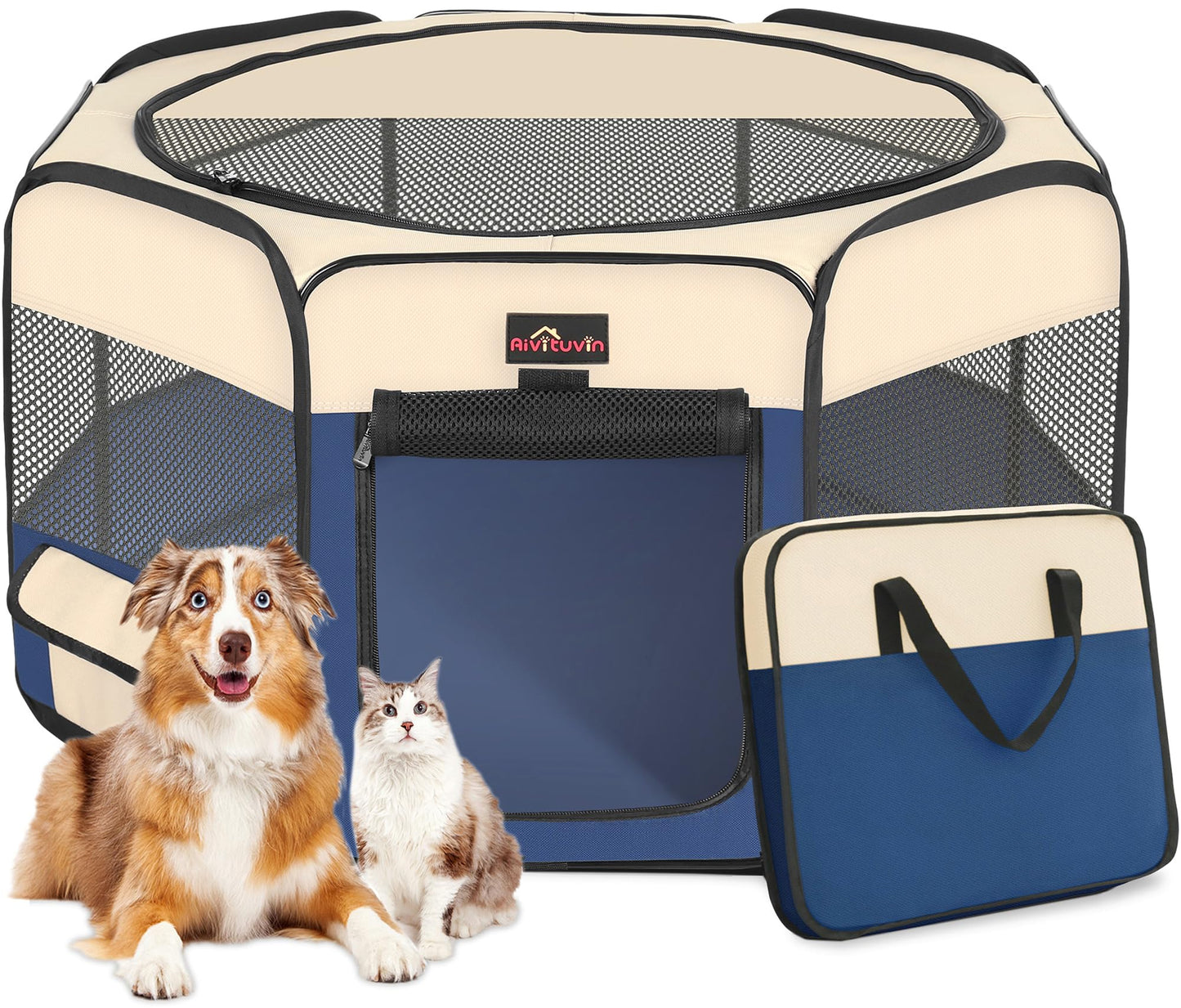 FellNest Hunde Laufstall faltbar tragbares Haustier Spielgehege mit Transporttasche für Welpen Katzen Kaninchen Indoor Outdoor