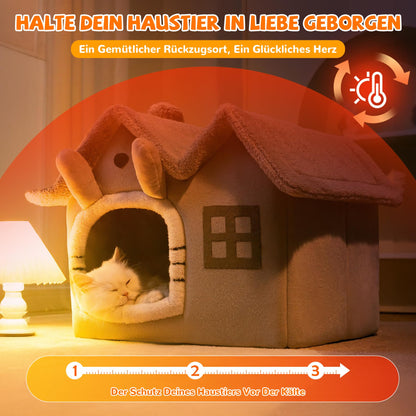 FellNest Katzenhaus und Hundehaus faltbar Hundehöhle mit Dach warm waschbar mit abnehmbarem Kissen Indoor Grau L
