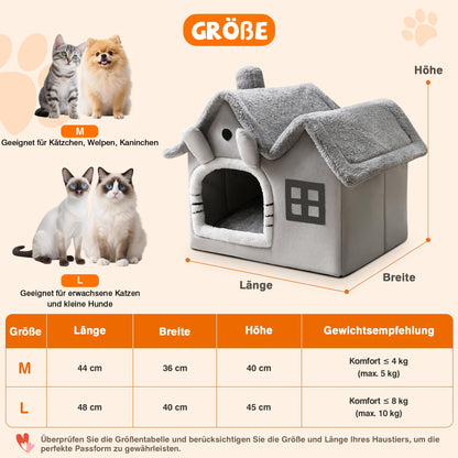 FellNest Katzenhaus und Hundehaus faltbar Hundehöhle mit Dach warm waschbar mit abnehmbarem Kissen Indoor Grau L