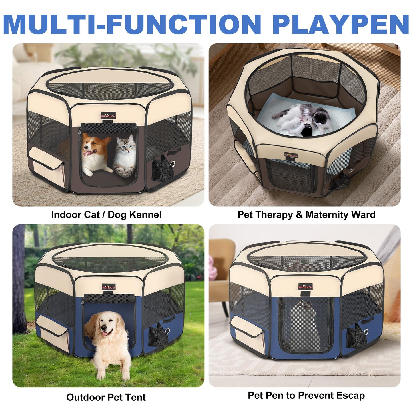 FellNest Hunde Laufstall faltbar tragbares Haustier Spielgehege mit Transporttasche für Welpen Katzen Kaninchen Indoor Outdoor