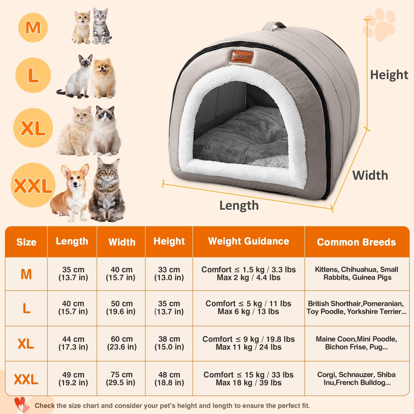 FellNest selbstwärmendes 2 in 1 Hundebett faltbar Haustier Iglu Bett rutschfest waschbar mit Griffen Indoor Nebelgrau L