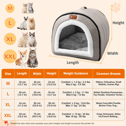 FellNest selbstwärmendes 2 in 1 Hundebett faltbar Haustier Iglu Bett rutschfest waschbar mit Griffen Indoor Nebelgrau L