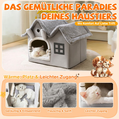 FellNest Katzenhaus und Hundehaus faltbar Hundehöhle mit Dach warm waschbar mit abnehmbarem Kissen Indoor Grau L